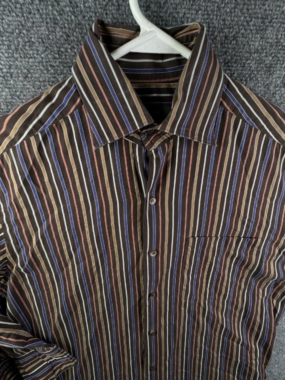 Ermenegildo Zegna Button Up Shirt Men Striped Brown Blue Medium Cotton Adult